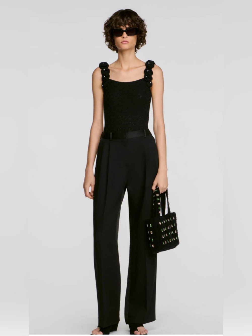 Sandro venise Black Embellished One-Piece Swimsuit with Floral Straps